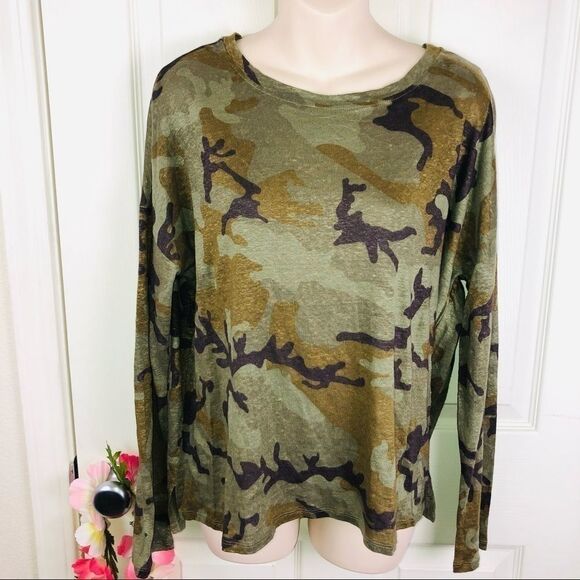Anthropologie Sanctuary nwt Carlee camo long sleeve linen top medium - Picture 2 of 9